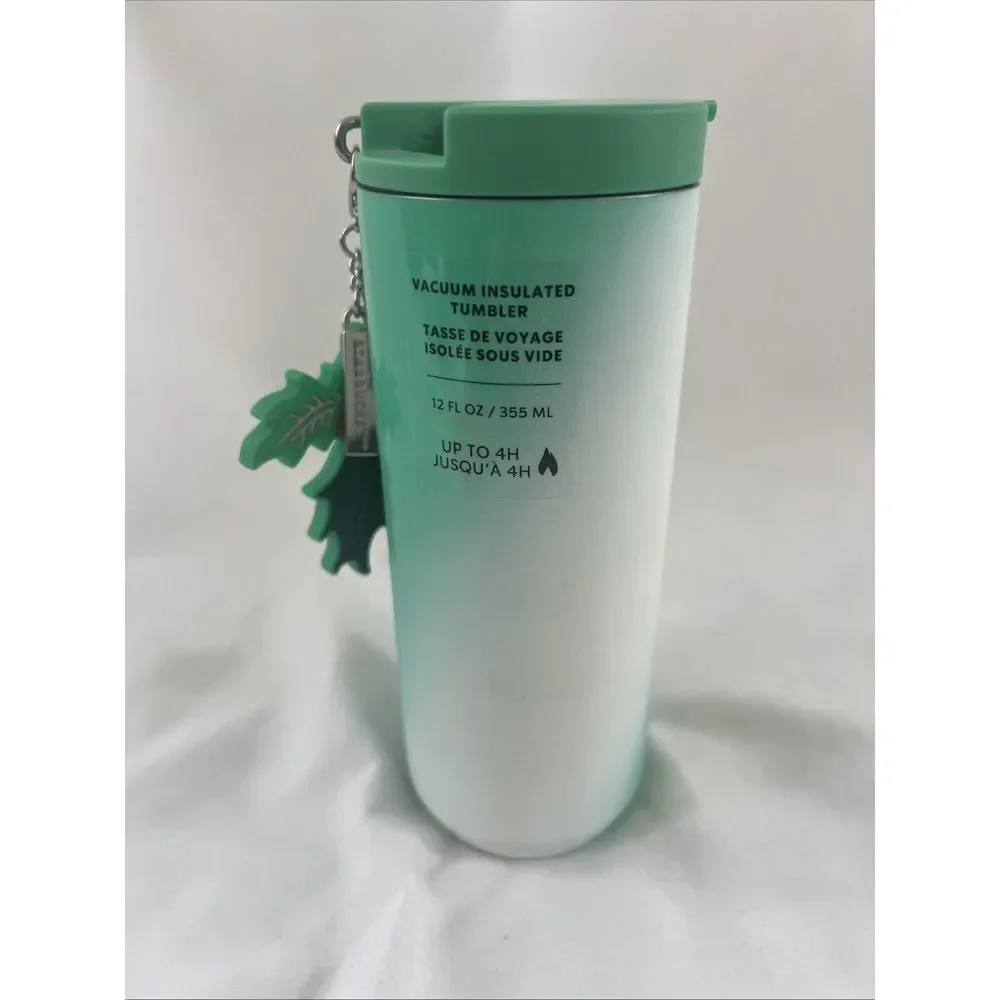 2024 Starbucks CHRISTMAS VACUUM INSULATED TUMBLER Green White‎ HOLLY Charm 12 OZ